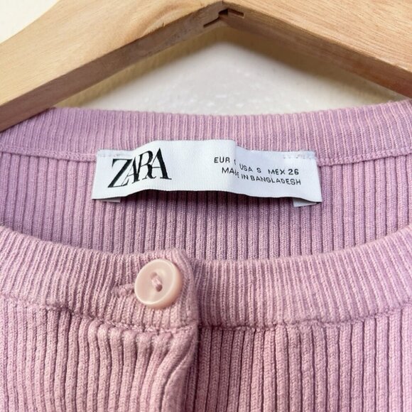ZARA Womens Small Fitted Crop Pink Ribbed Cardigan - Picture 5 of 8